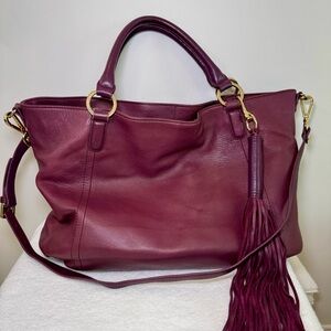 G.I.L.I. Got It Love It. Burgundy double handle leather satchel purse tassel
